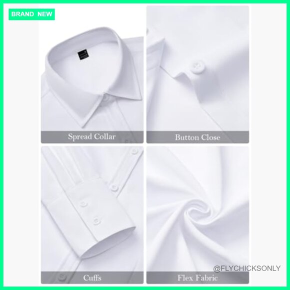 Polyester Button Down Shirt Long Sleeve Wrinkle Free Work Blouse - Picture 5 of 6